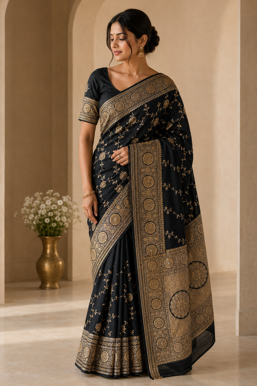 Premium Banarasi Katan Silk Saree with Heavy Zari & Swarovski Work