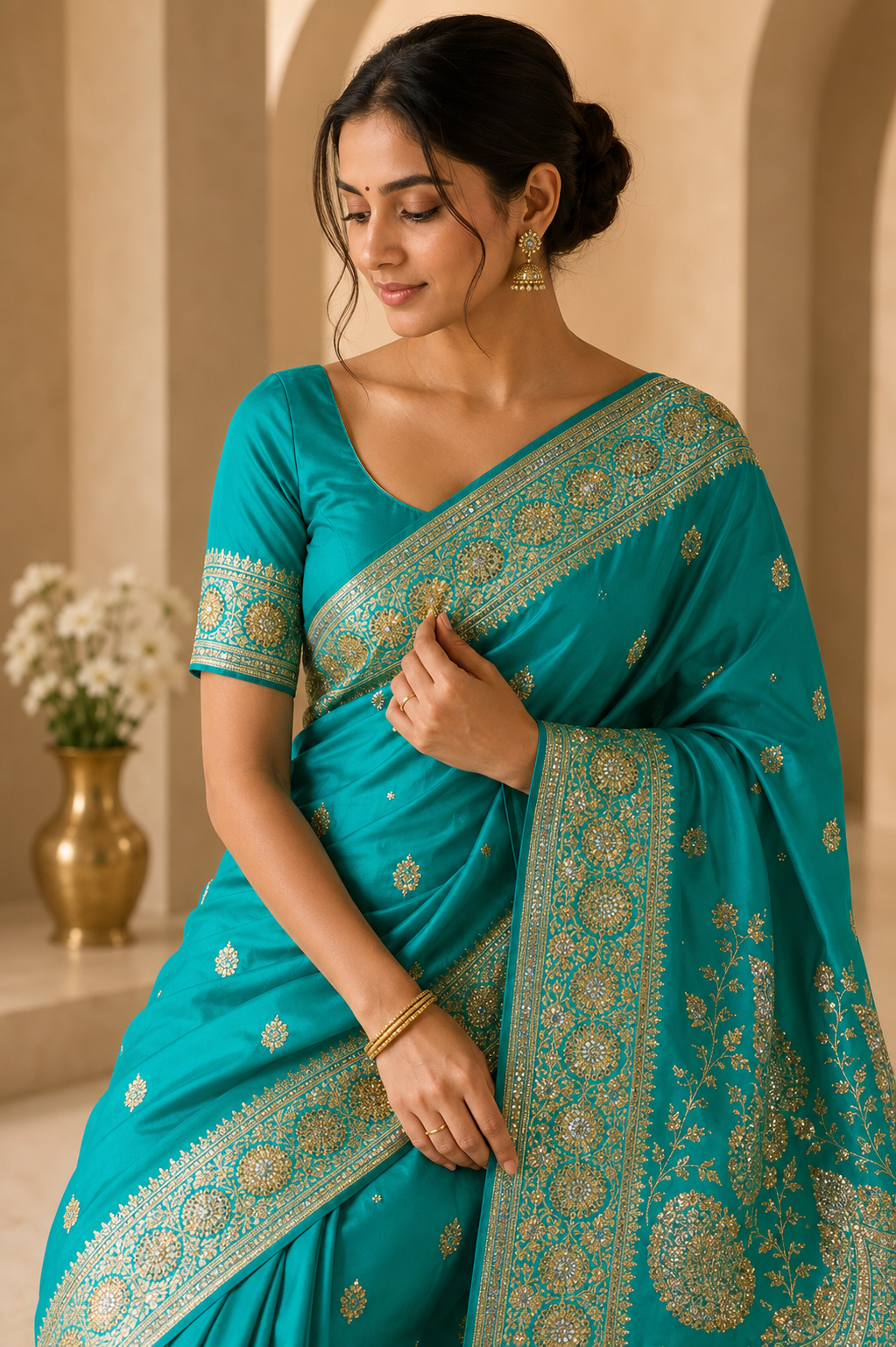 Premium Banarasi Katan Silk Saree with Heavy Zari & Swarovski Work