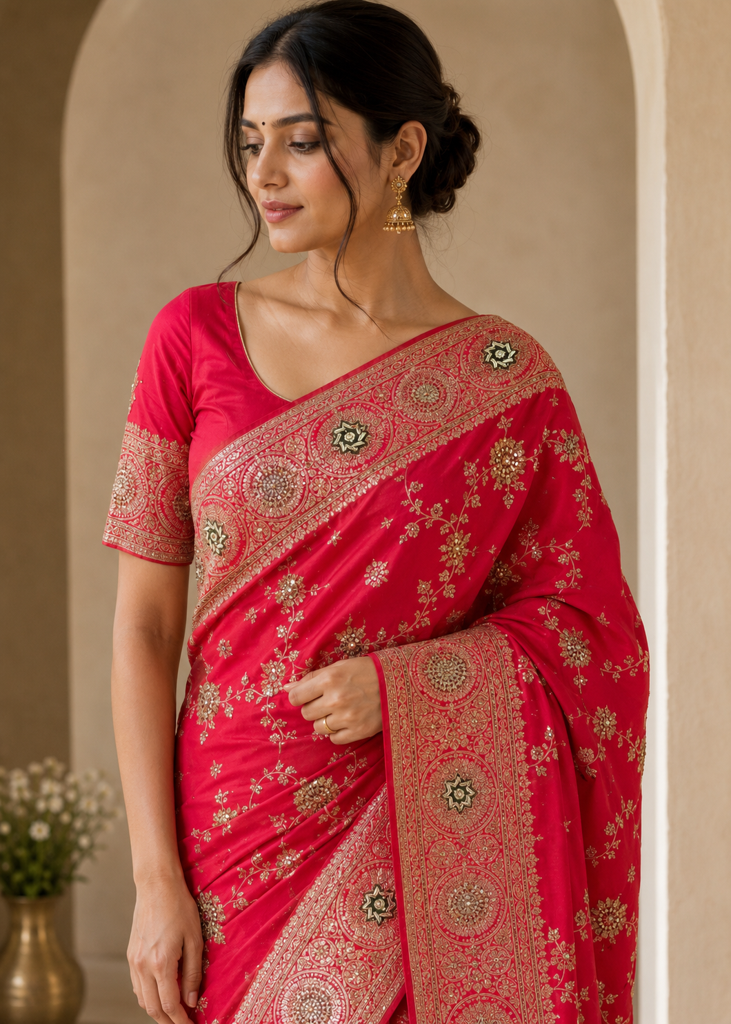 Premium Banarasi Katan Silk Saree with Heavy Zari & Swarovski Work