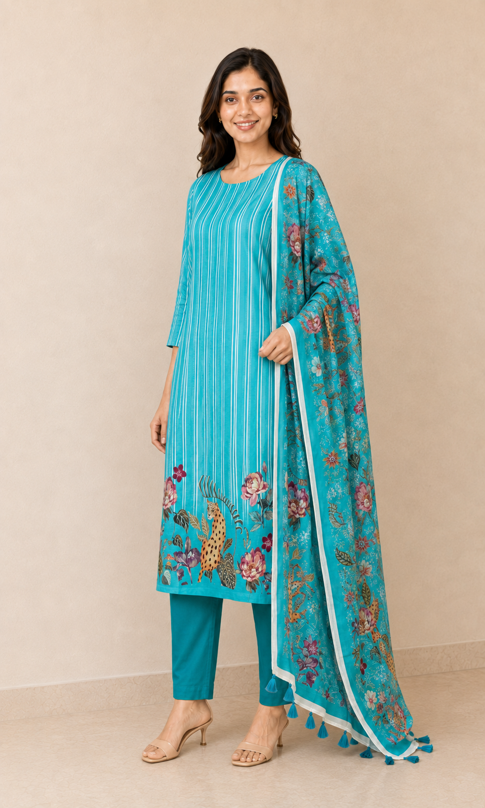 Satin linen fabric with digital print (unstitched)