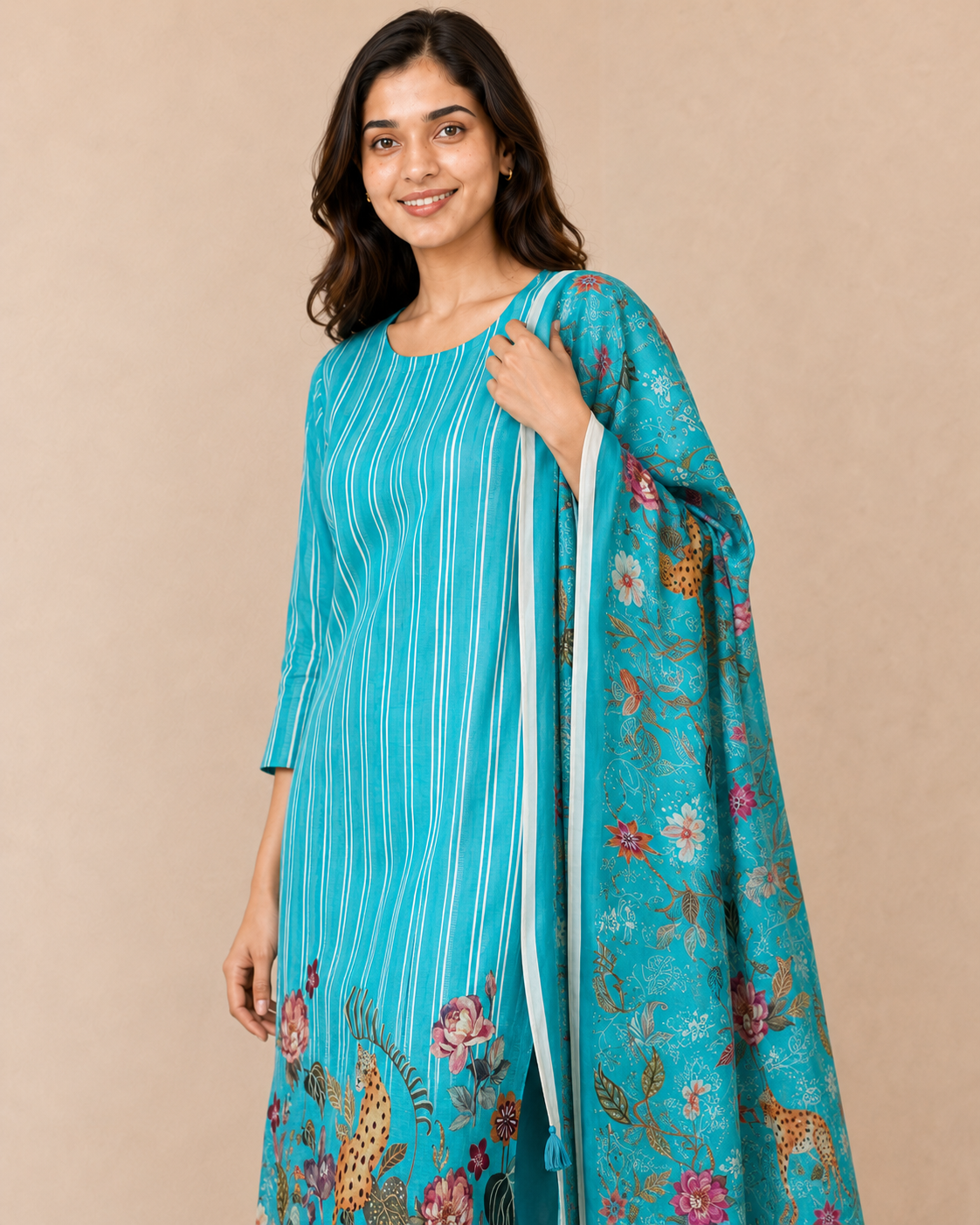 Satin linen fabric with digital print (unstitched)
