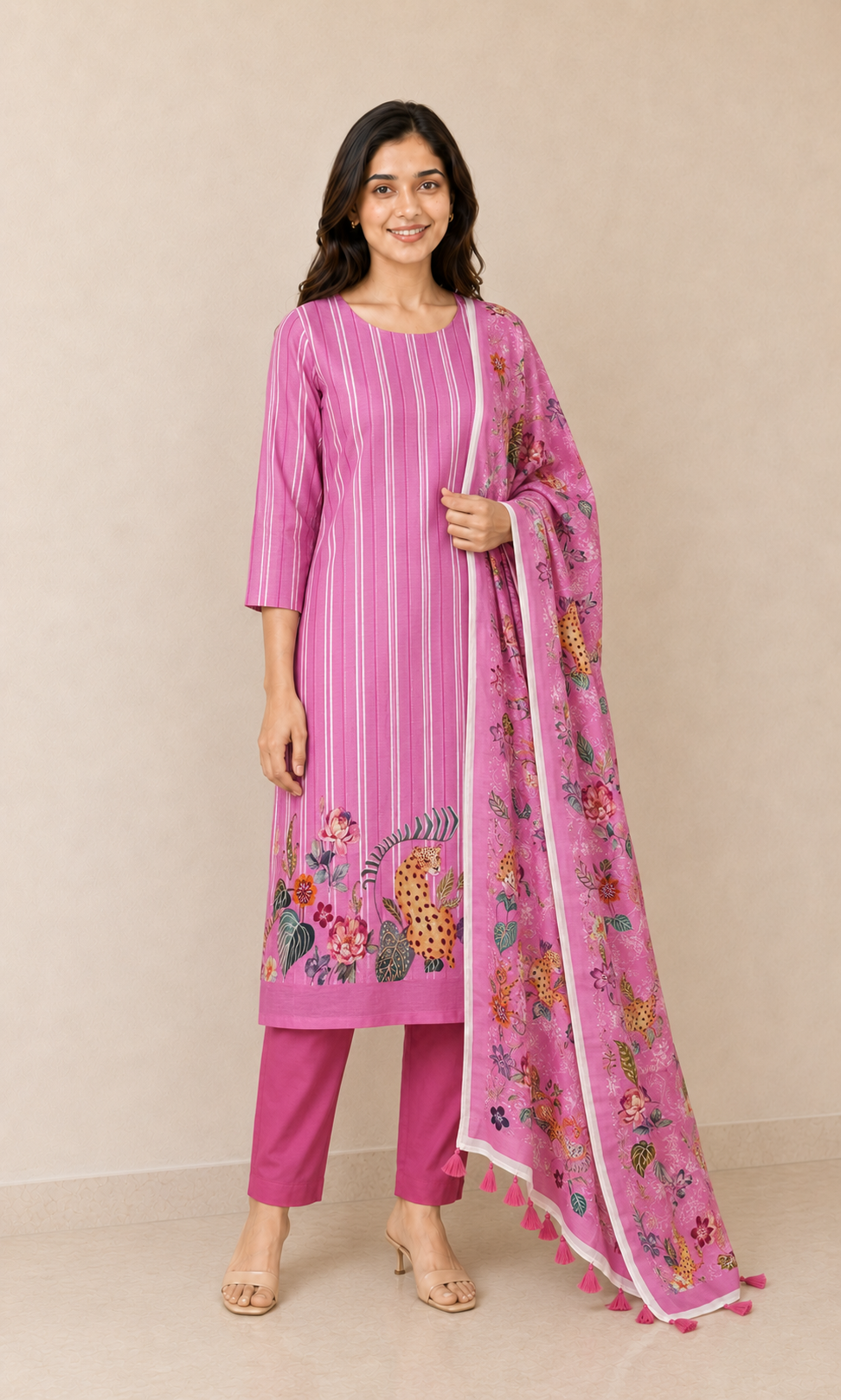 Satin linen fabric with digital print (unstitched)