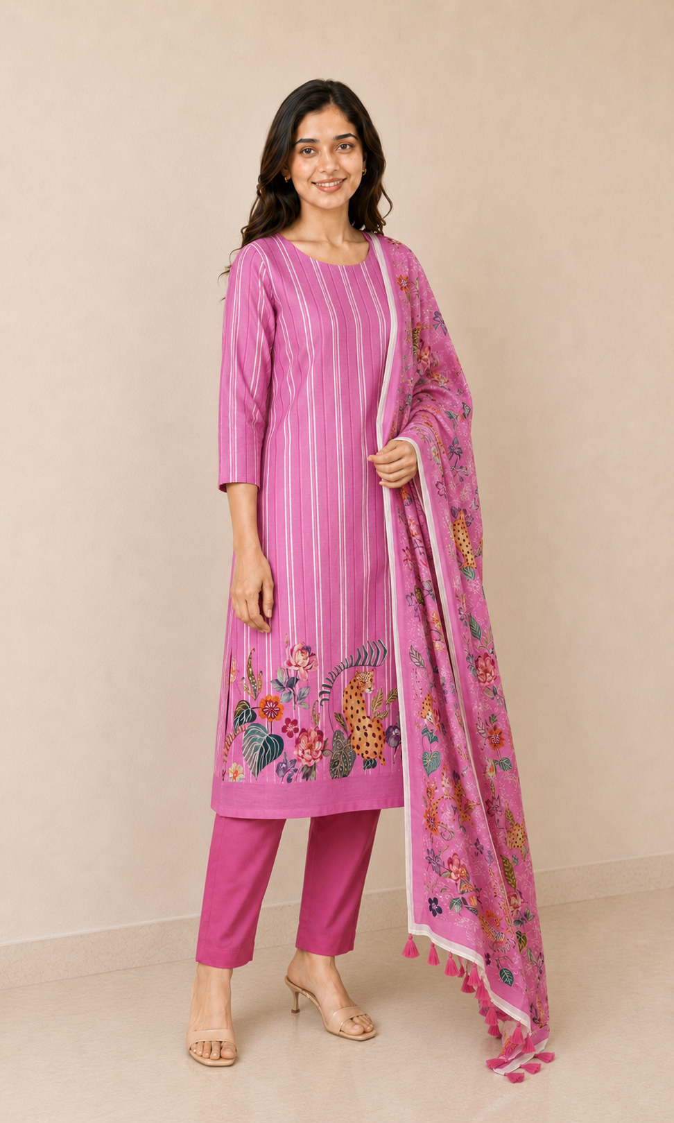 Satin linen fabric with digital print (unstitched)