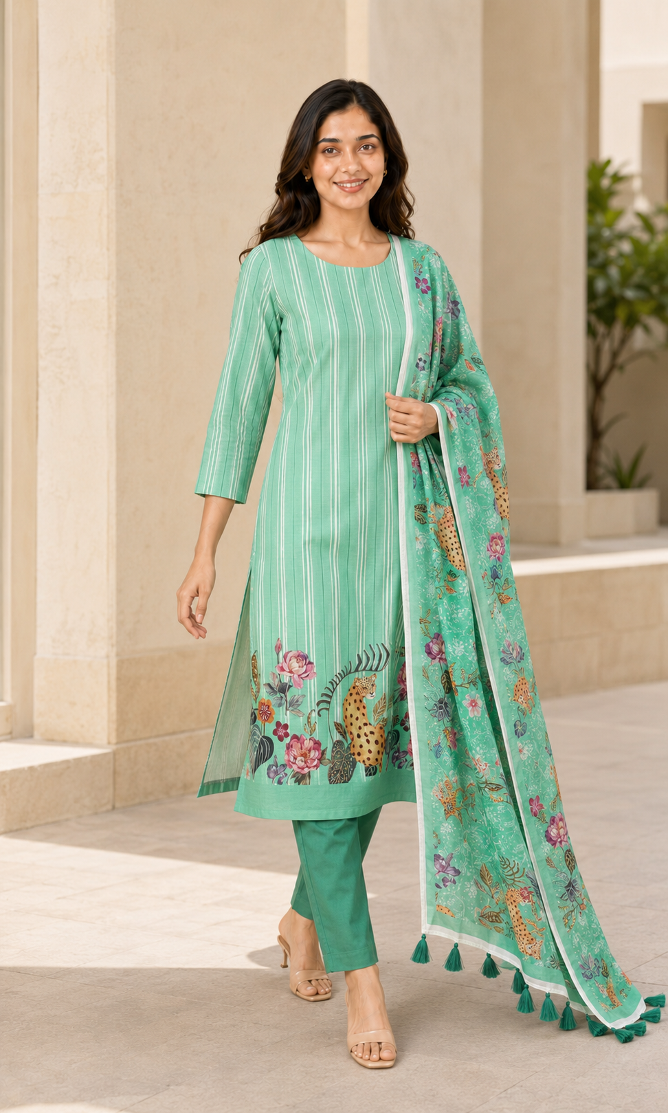Satin linen fabric with digital print (unstitched)