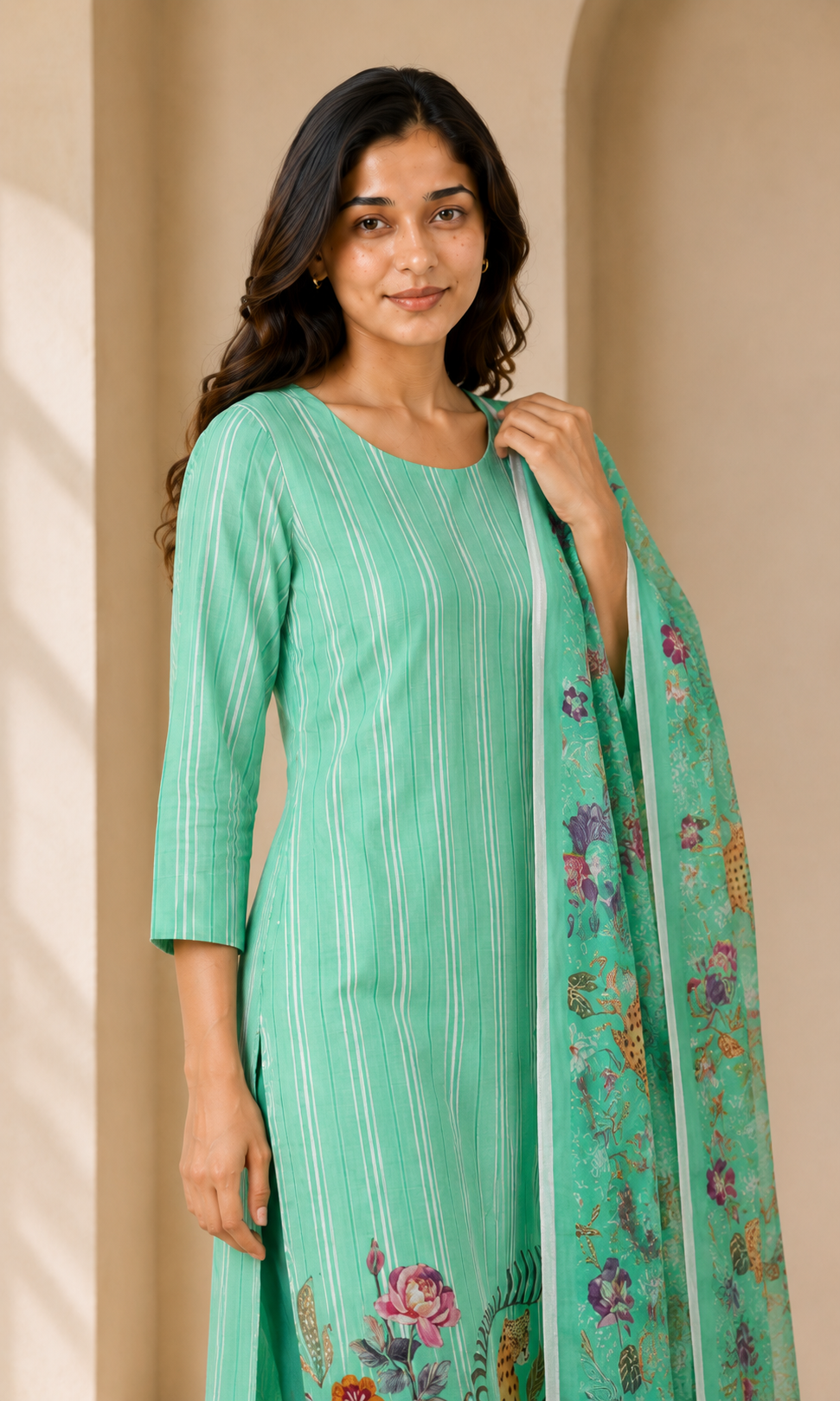 Satin linen fabric with digital print (unstitched)