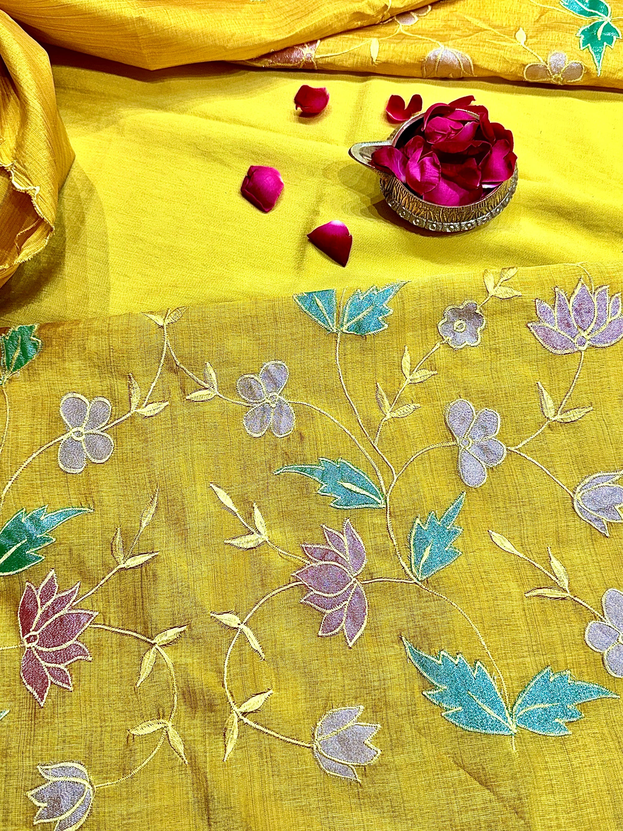 Yellow Tussar Silk Suit Set
