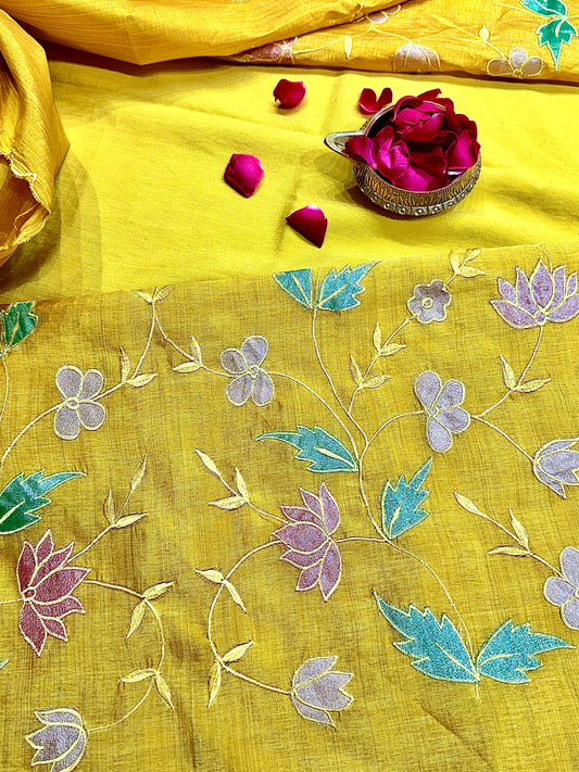 Yellow Tussar Silk Suit Set