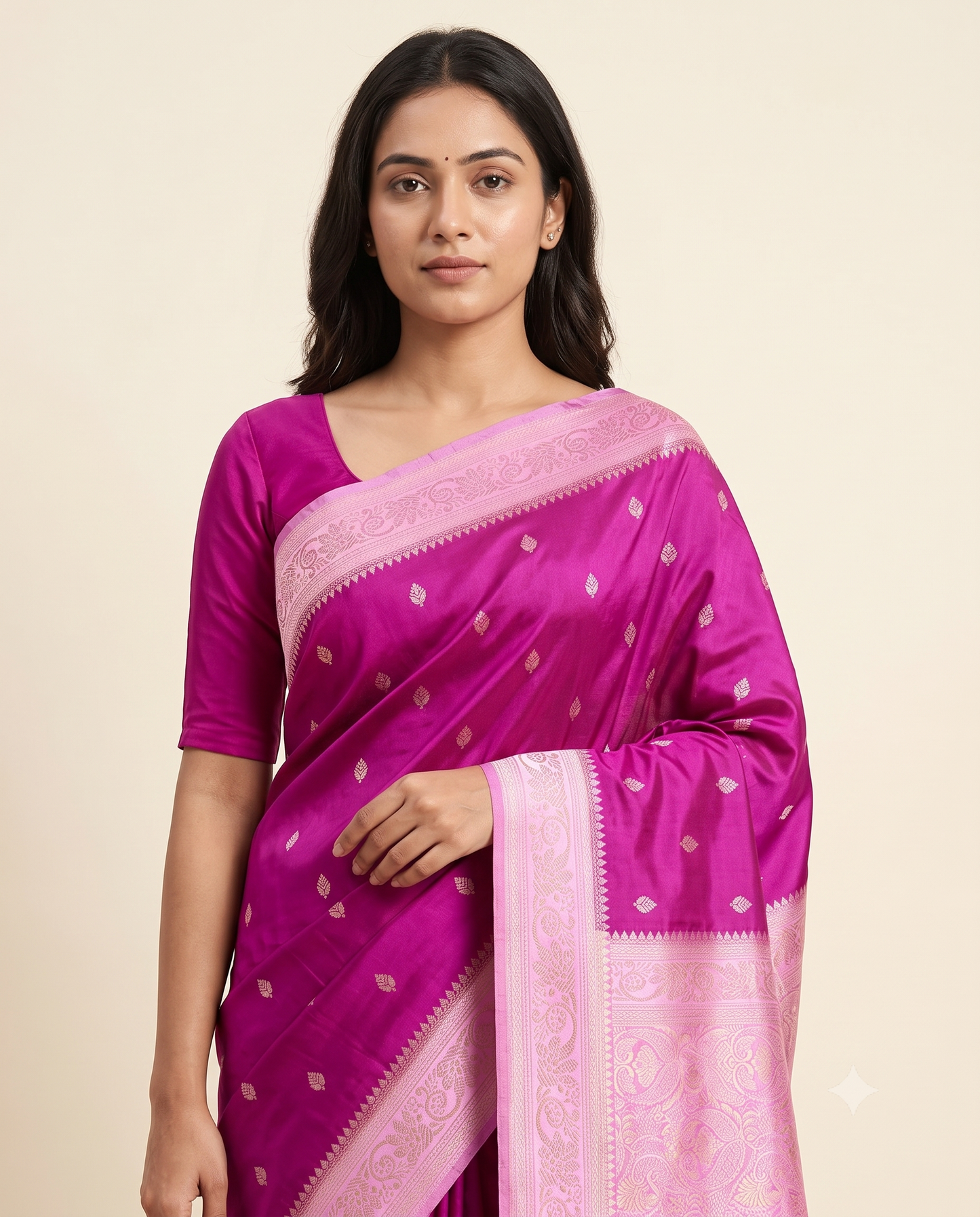 Mashroo Satin Contrast Pallu & Border Saree