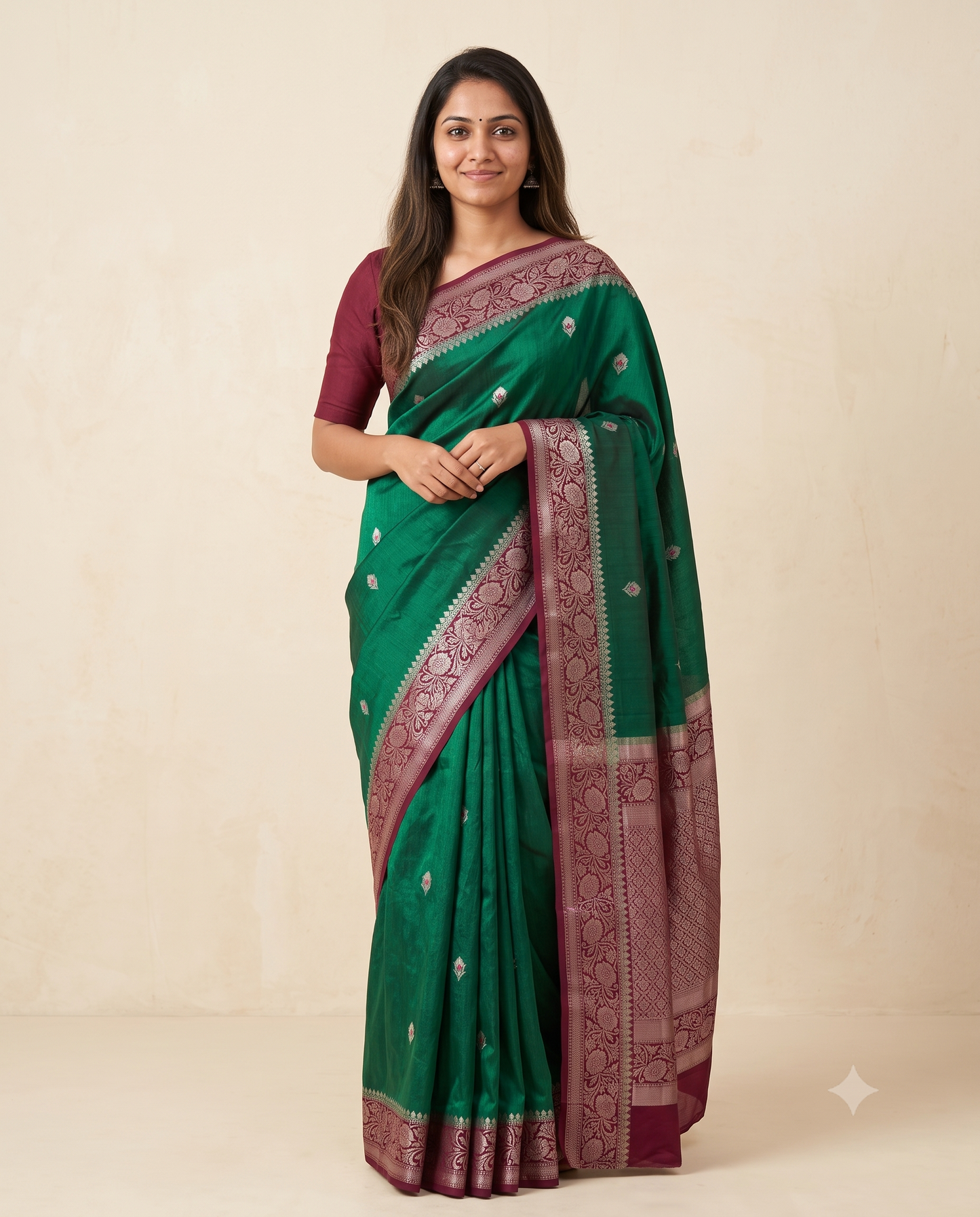 Chiniya Katan Saree with Contrast Pallu & Blouse