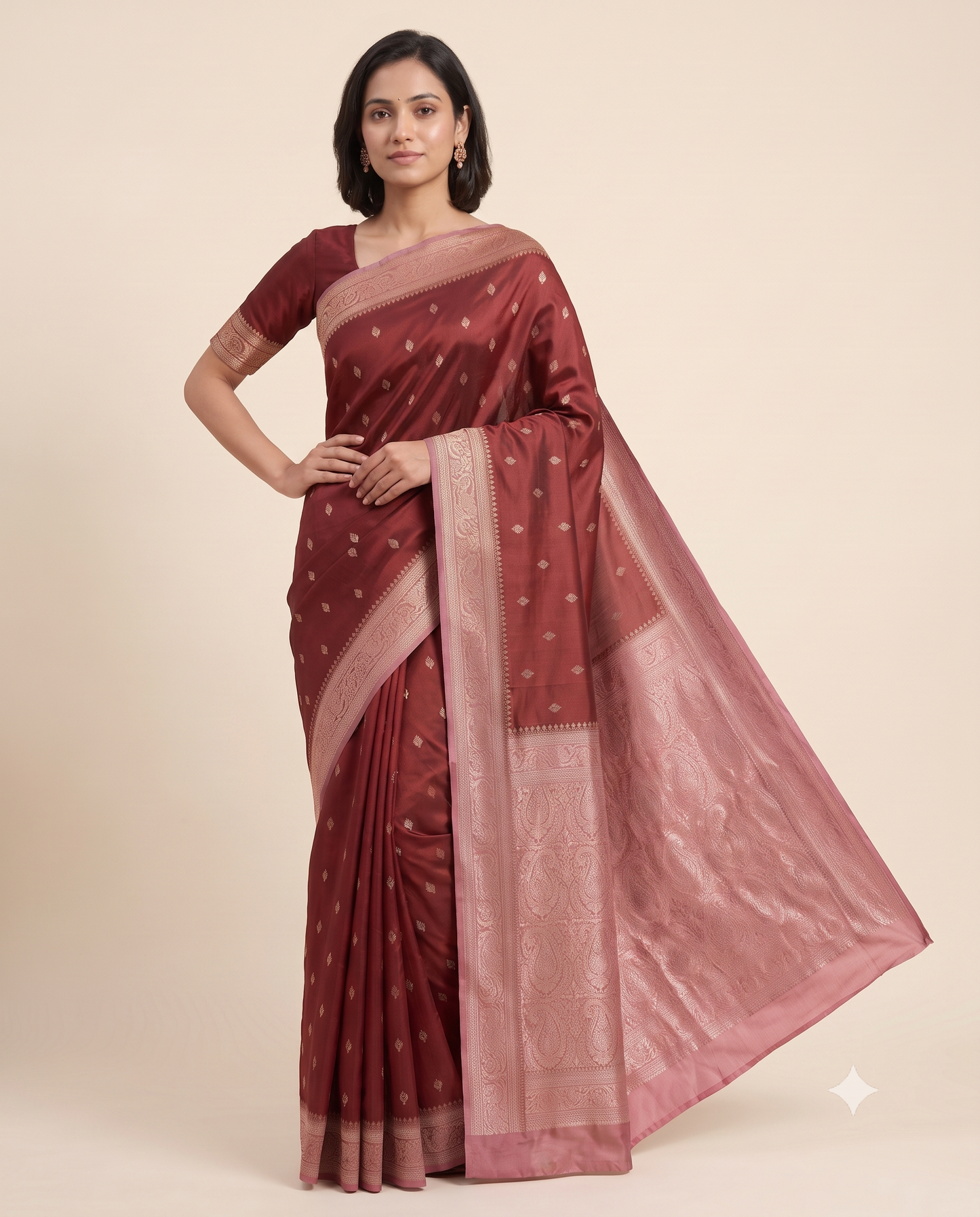 Mashroo Satin Contrast Pallu & Border Saree