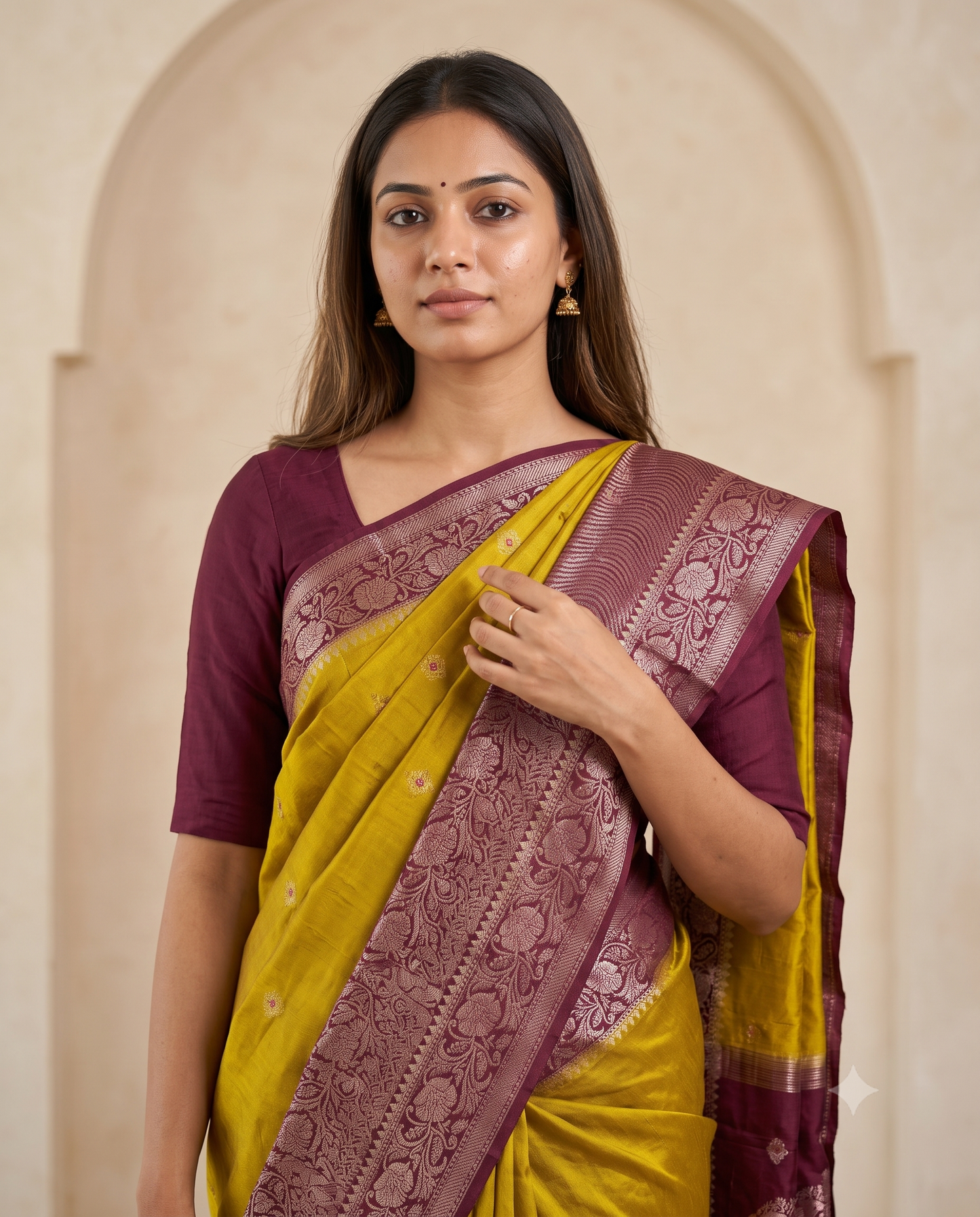 Chiniya Katan Saree with Contrast Pallu & Blouse