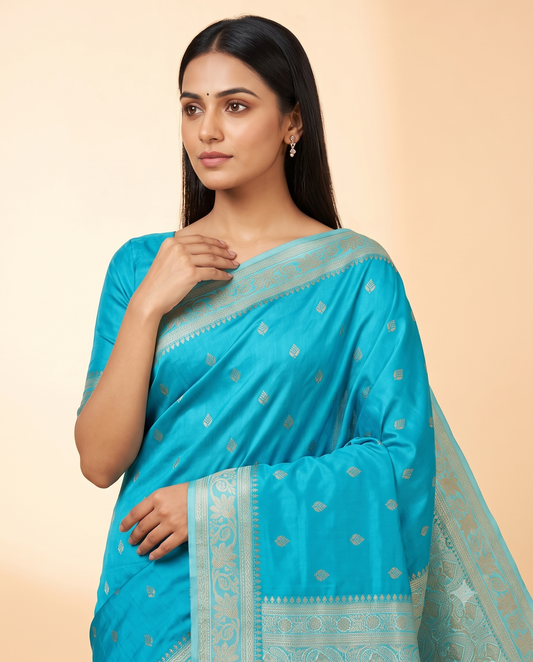 Mashroo Satin Contrast Pallu & Border Saree
