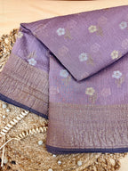 Dusty Purple Pure Mercerised Cotton Saree with Crush Texture