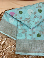 Aqua Blue Pure Mercerised Cotton Saree with Crush Texture