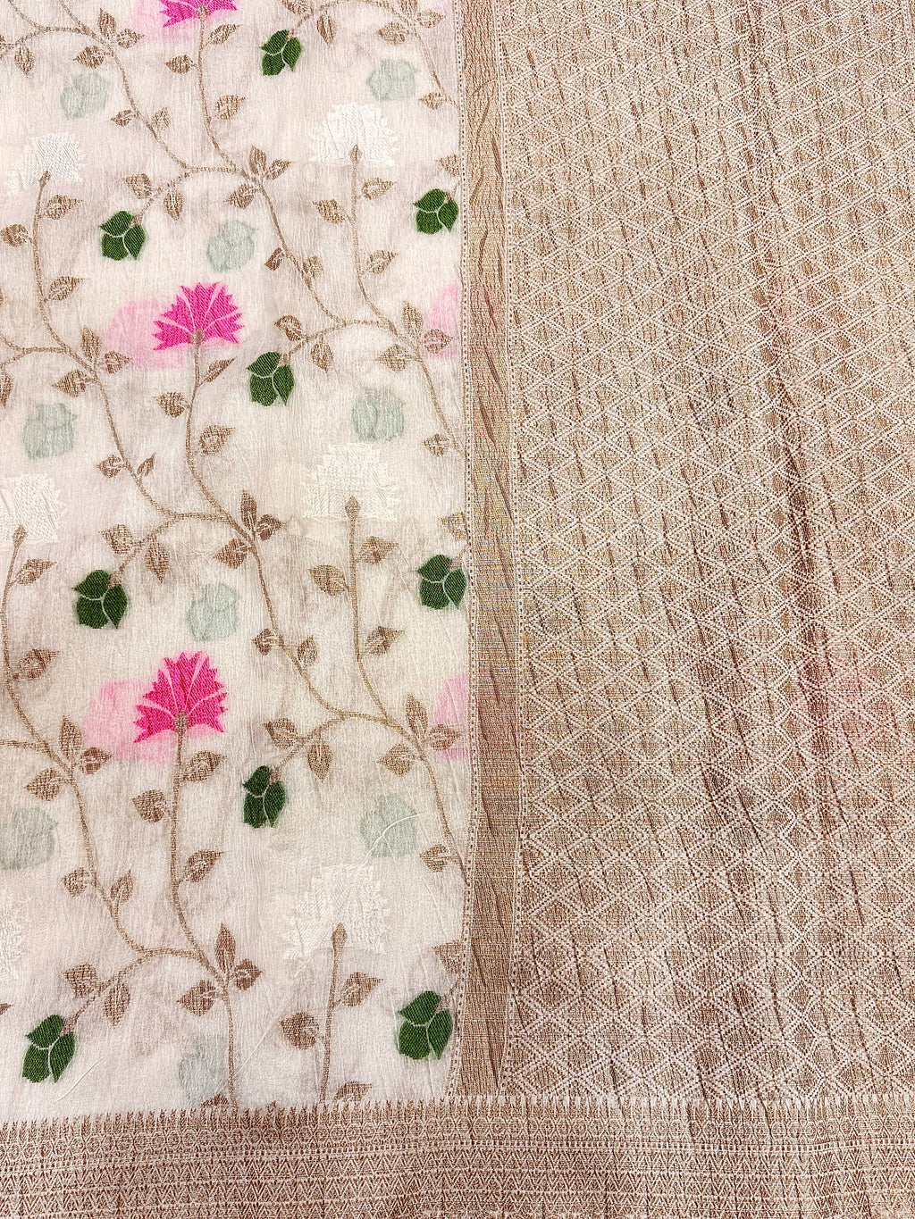 Off White Pure Mercerised Cotton Saree with Crush Texture