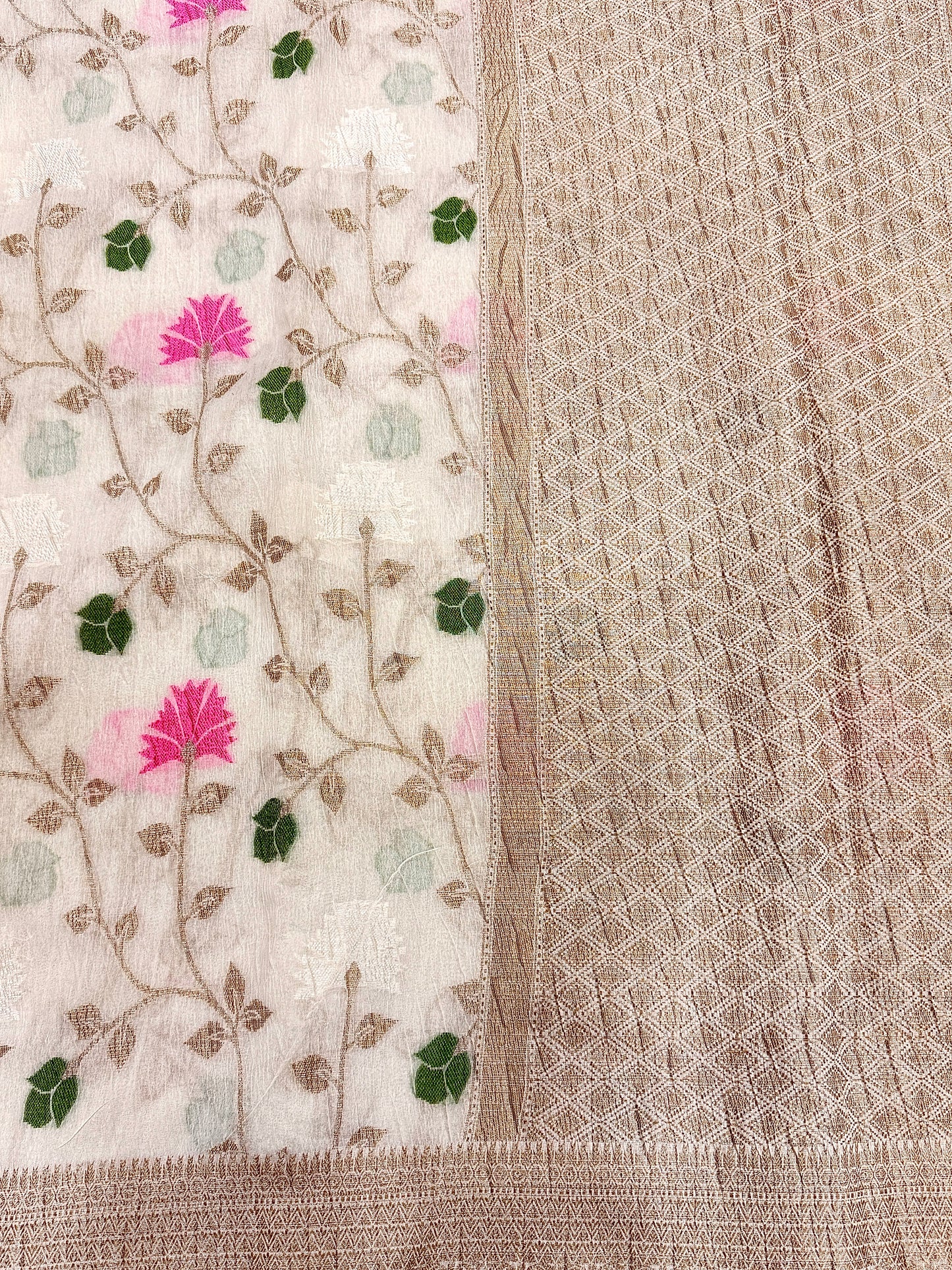 Off White Pure Mercerised Cotton Saree with Crush Texture
