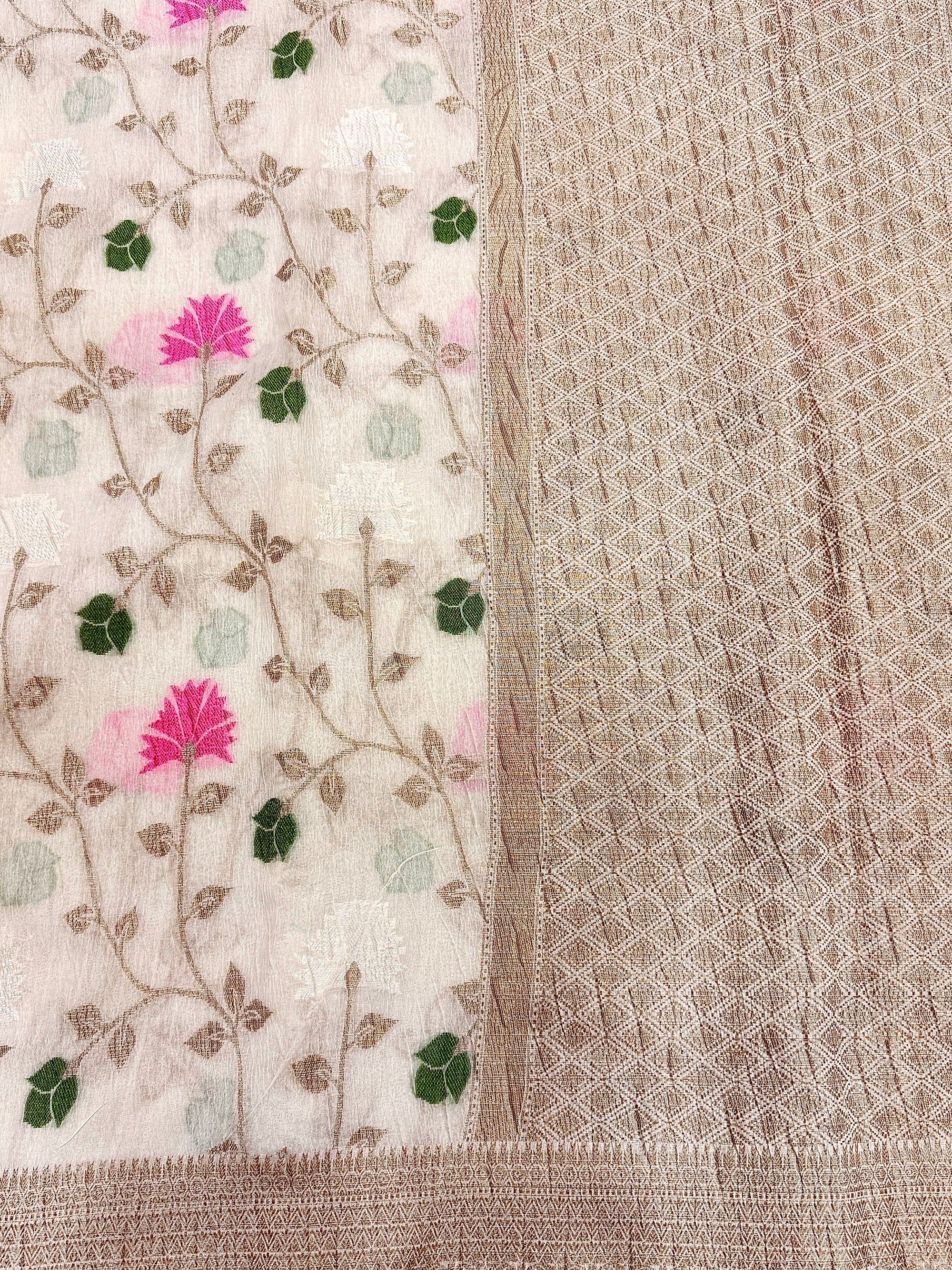 Off White Pure Mercerised Cotton Saree with Crush Texture
