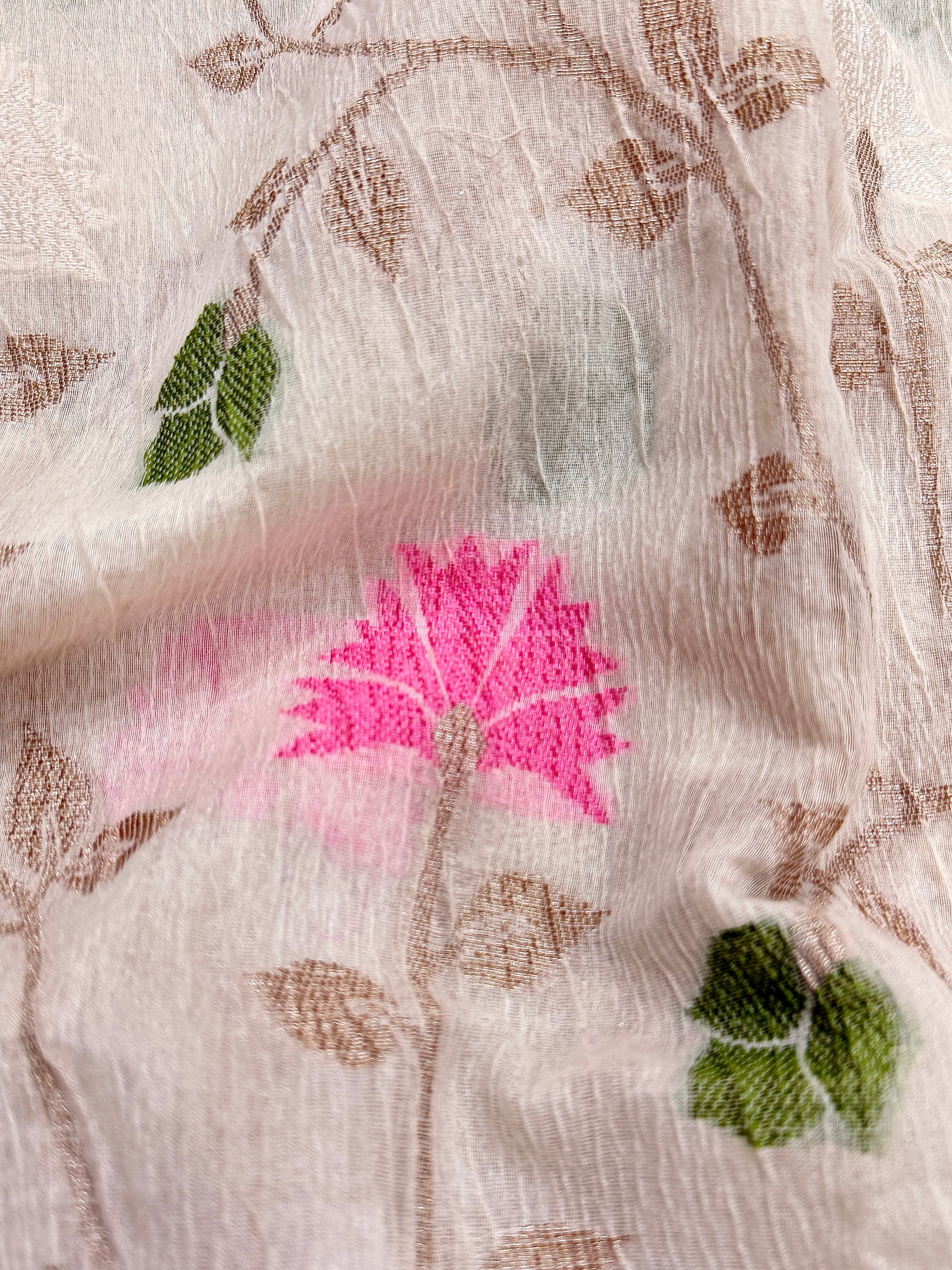 Off White Pure Mercerised Cotton Saree with Crush Texture