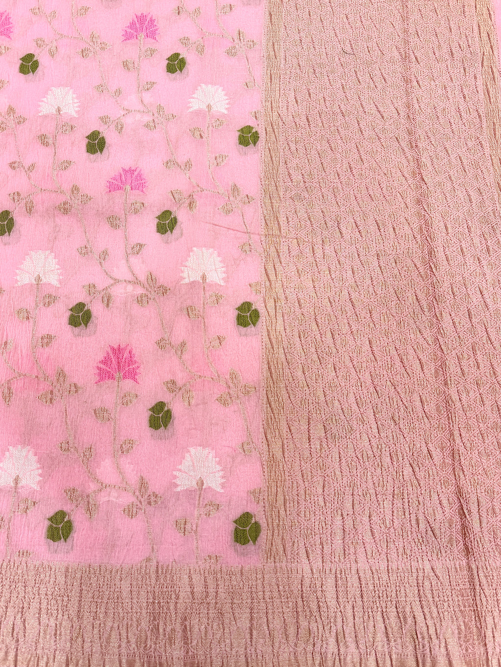 Baby Pink Pure Mercerised Cotton Saree with Crush Texture