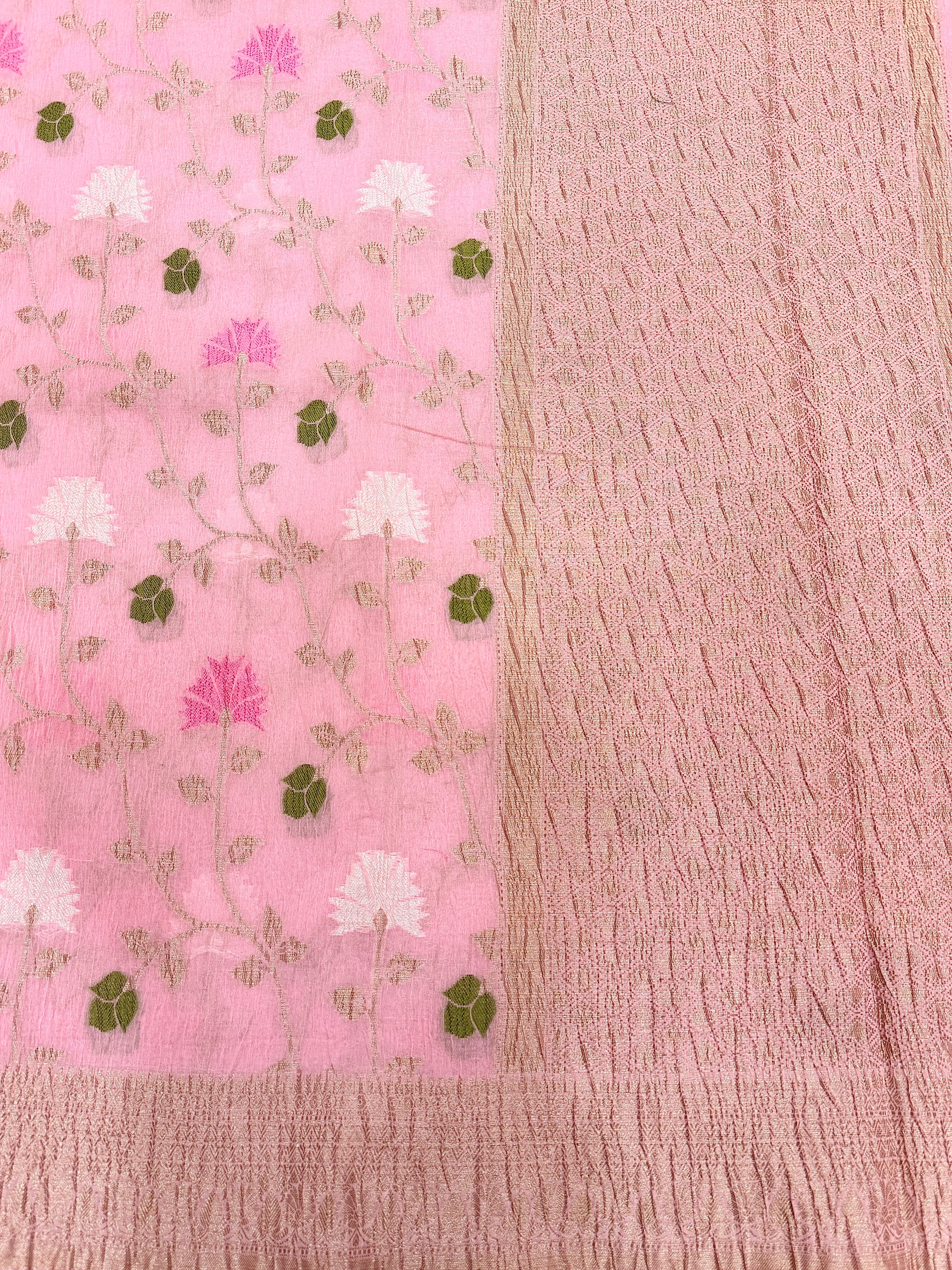 Baby Pink Pure Mercerised Cotton Saree with Crush Texture