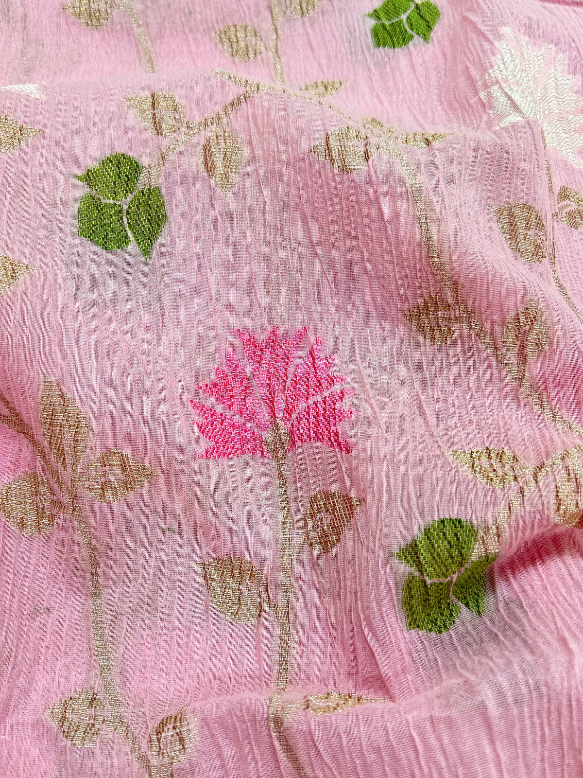 Baby Pink Pure Mercerised Cotton Saree with Crush Texture