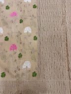 Beige Pure Mercerised Cotton Saree with Crush Texture