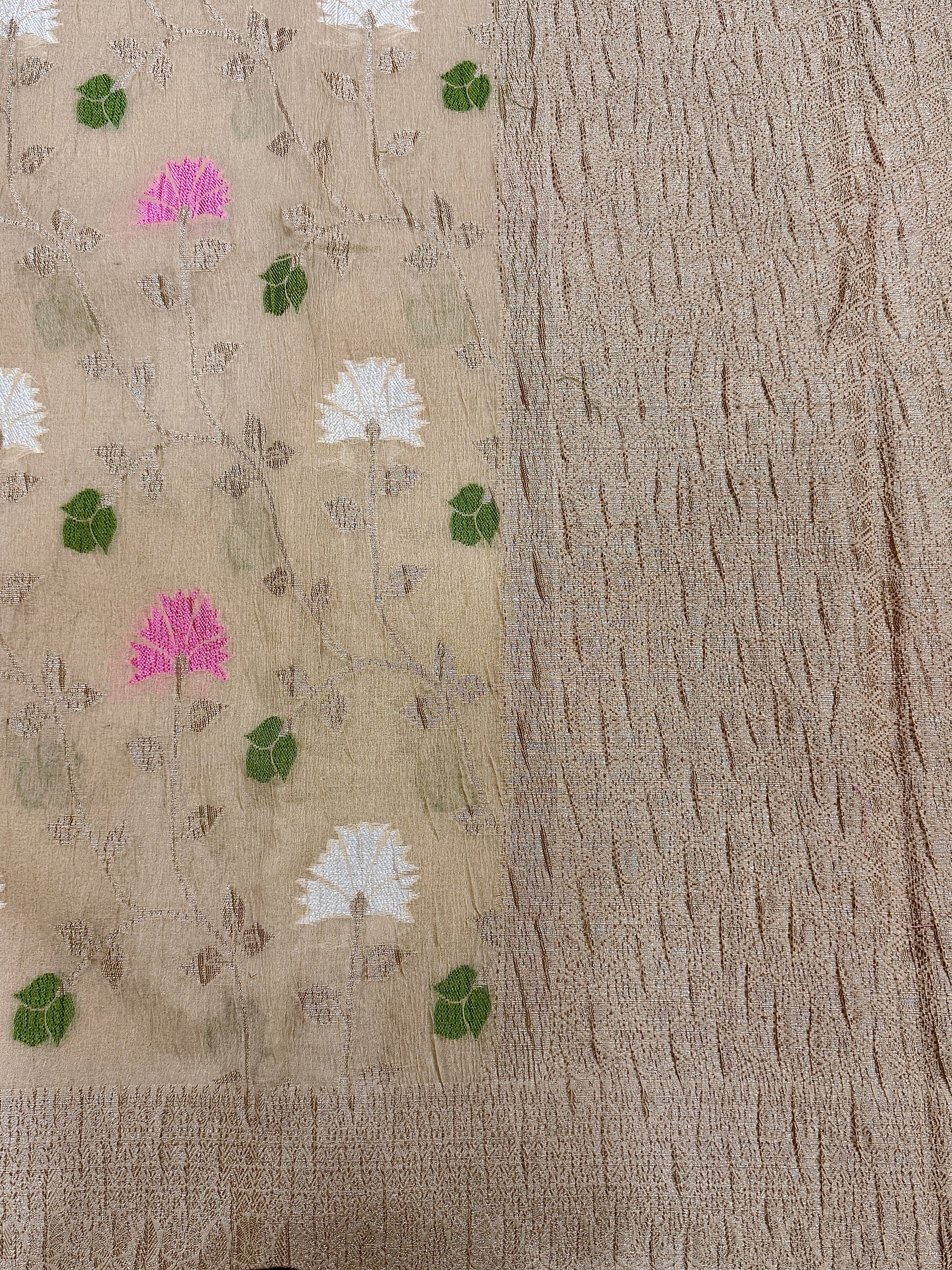 Beige Pure Mercerised Cotton Saree with Crush Texture