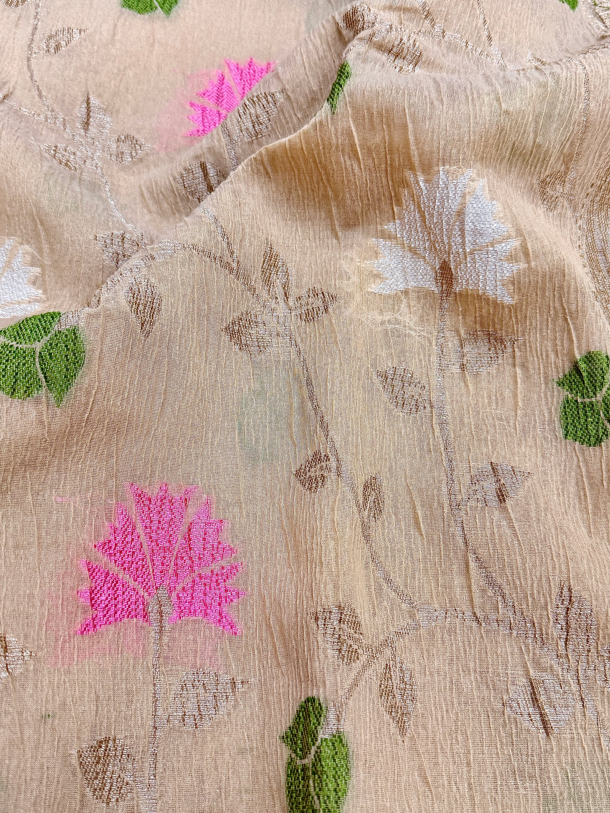 Beige Pure Mercerised Cotton Saree with Crush Texture