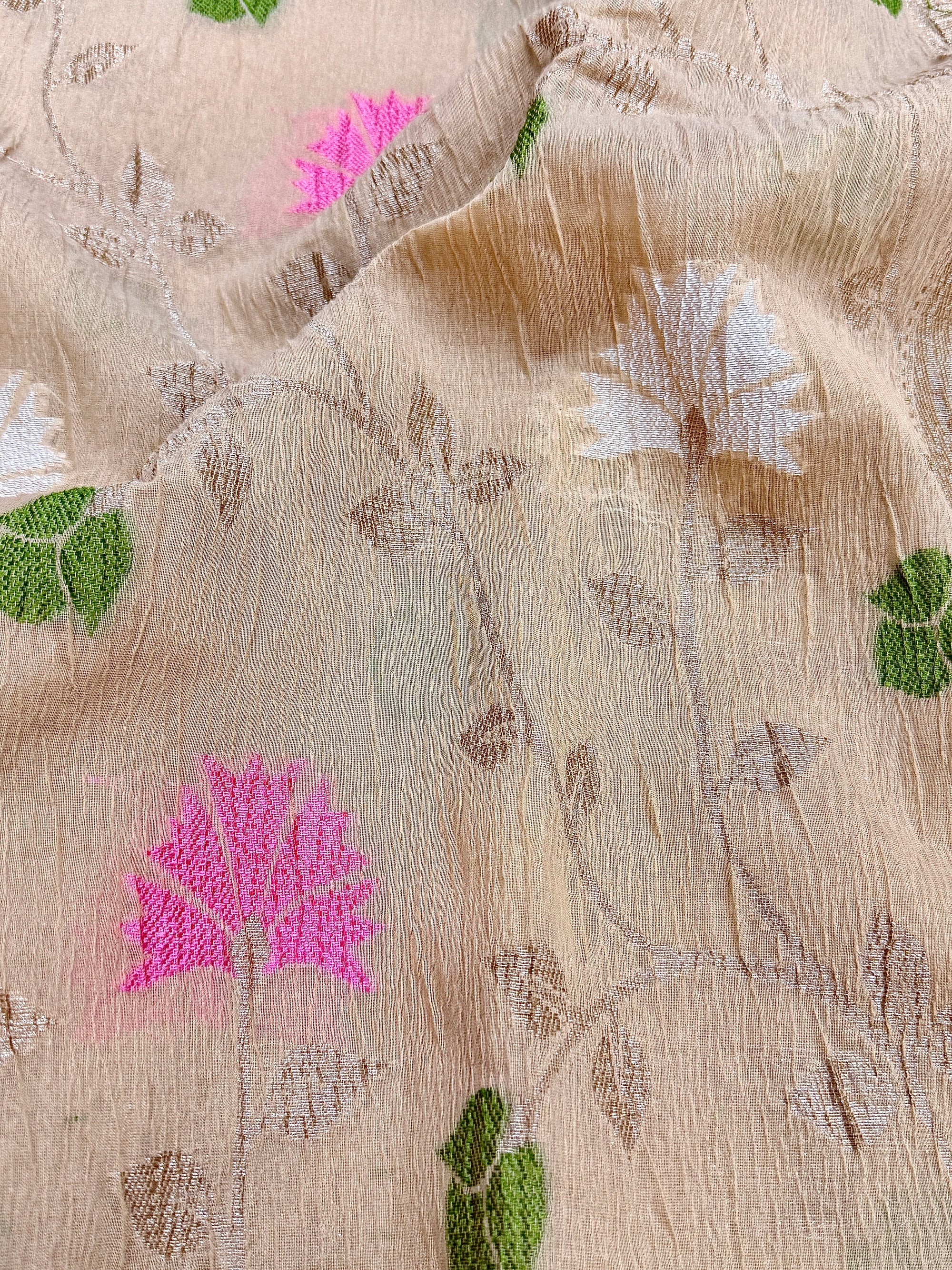 Beige Pure Mercerised Cotton Saree with Crush Texture