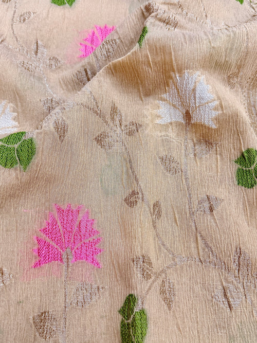 Beige Pure Mercerised Cotton Saree with Crush Texture