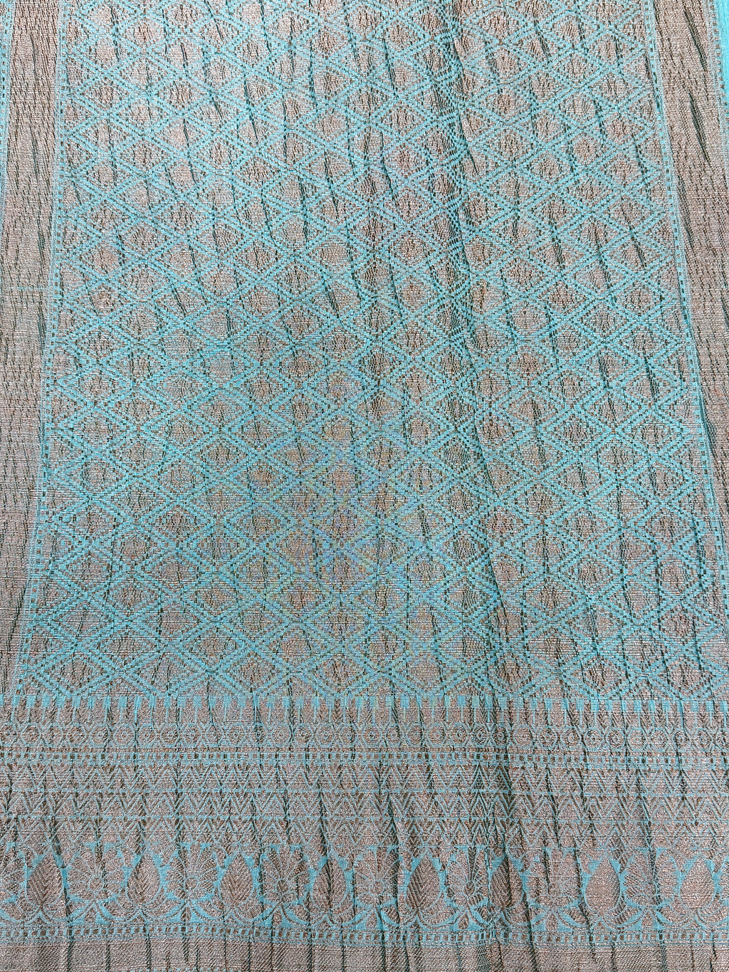 Aqua Blue Pure Mercerised Cotton Saree with Crush Texture