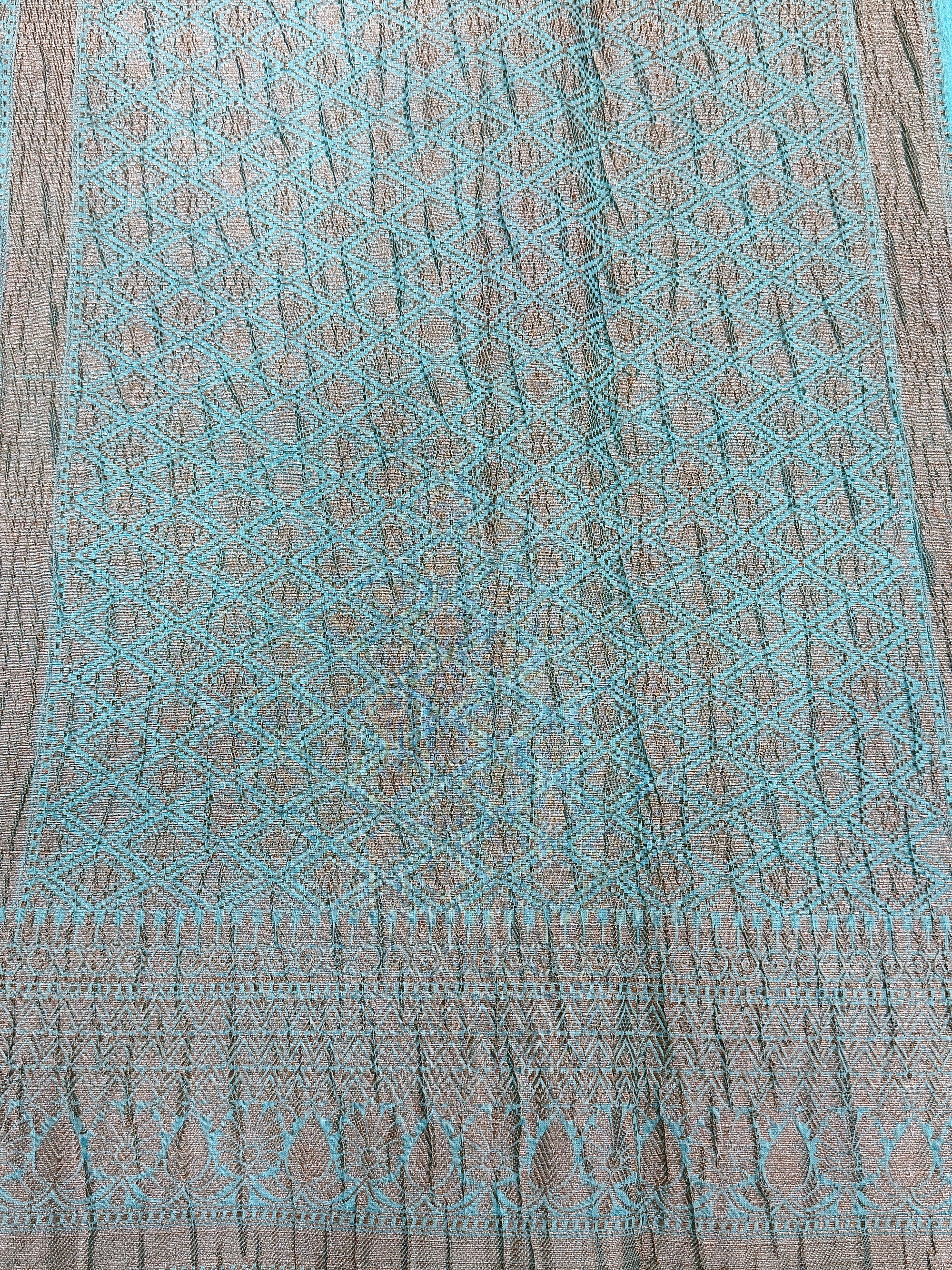 Aqua Blue Pure Mercerised Cotton Saree with Crush Texture