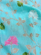 Aqua Blue Pure Mercerised Cotton Saree with Crush Texture