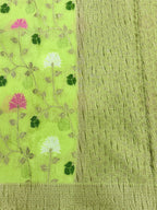 Lime Green Pure Mercerised Cotton Saree with Crush Texture