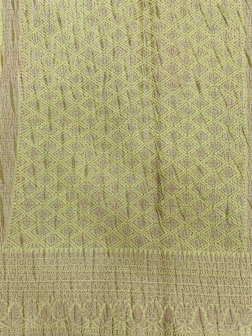 Lime Green Pure Mercerised Cotton Saree with Crush Texture