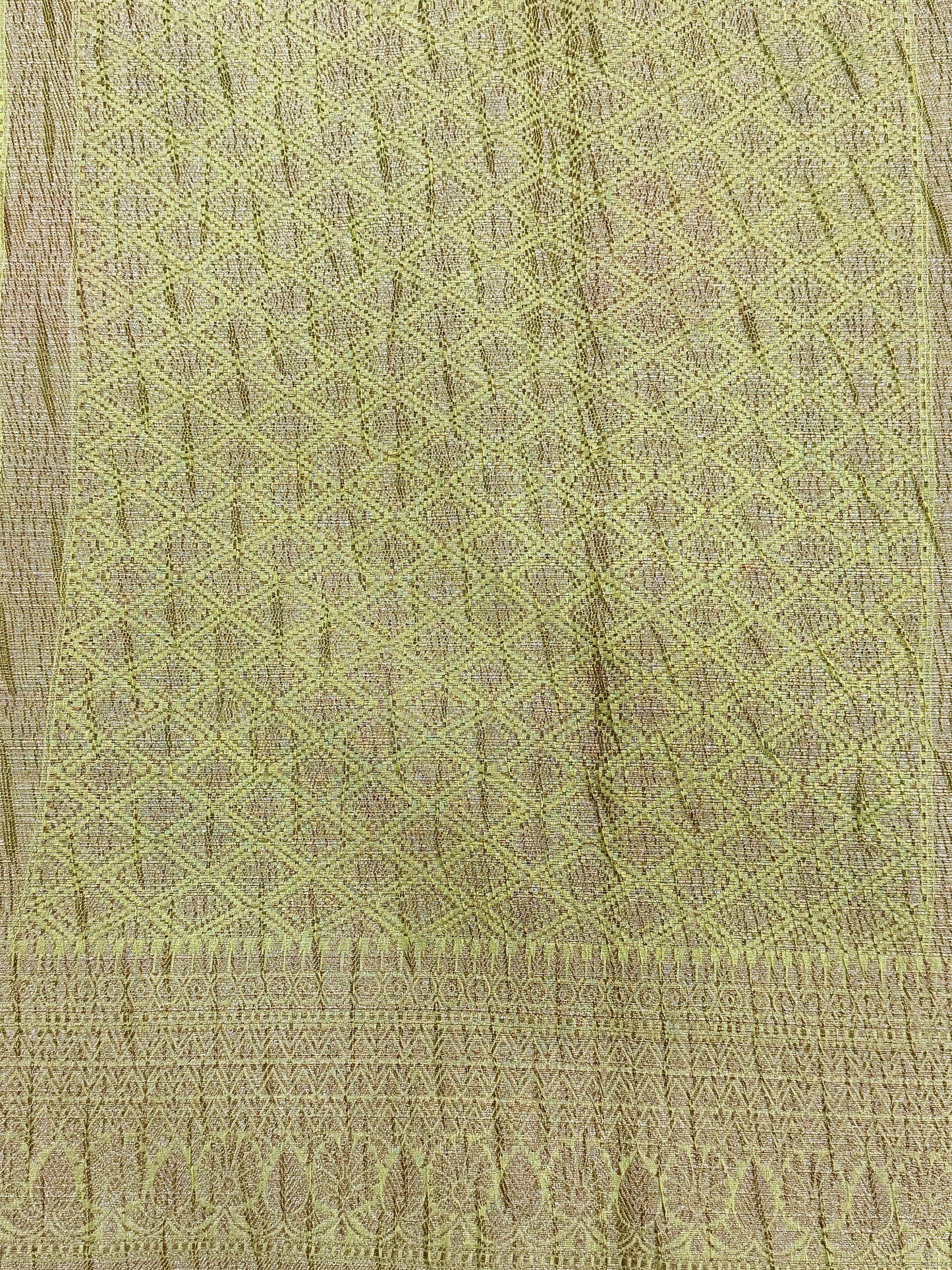 Lime Green Pure Mercerised Cotton Saree with Crush Texture