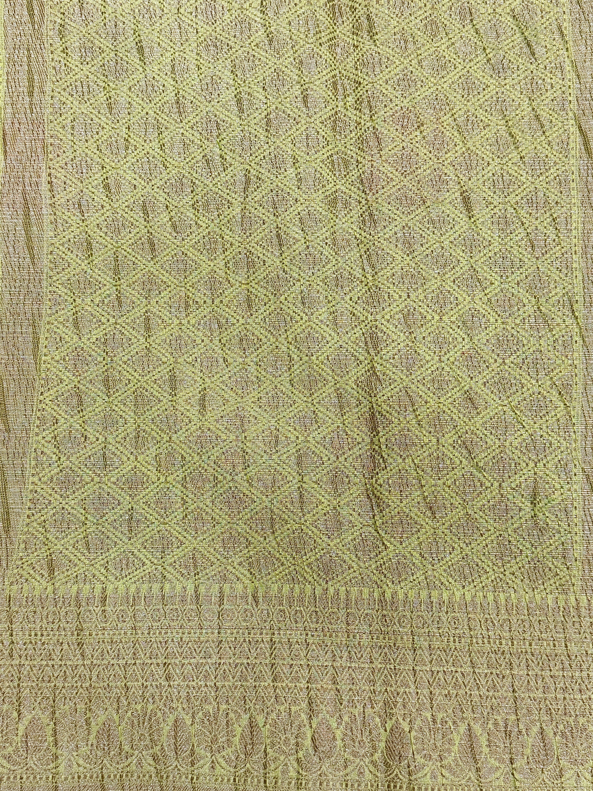 Lime Green Pure Mercerised Cotton Saree with Crush Texture