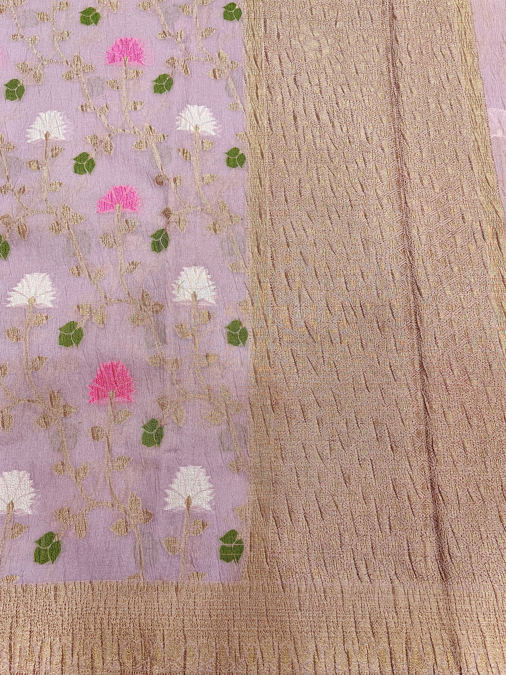 Lavender Pure Mercerised Cotton Saree with Crush Texture