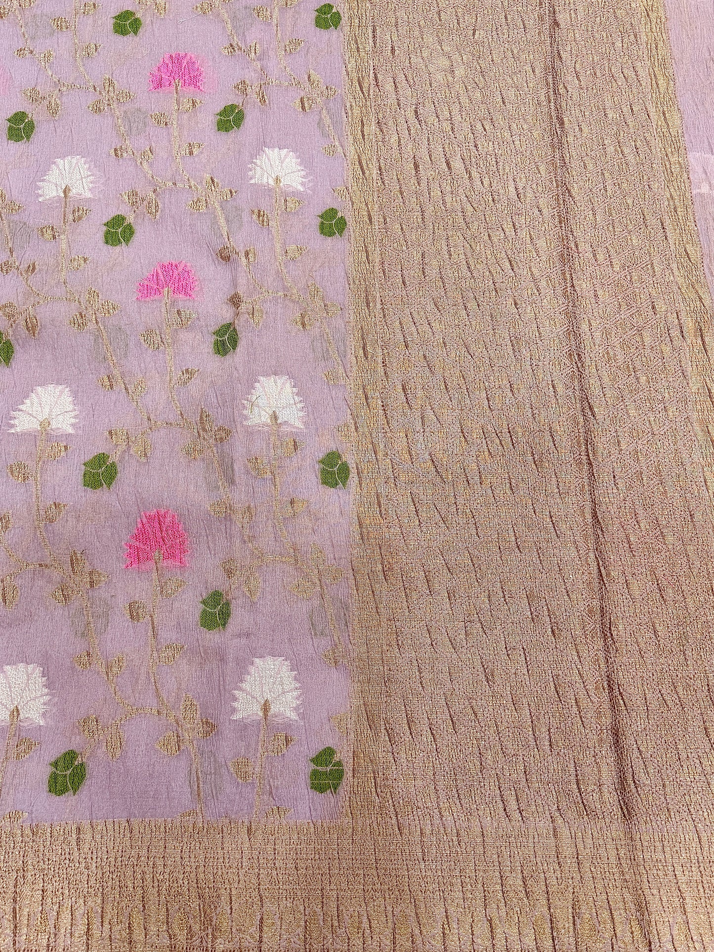 Lavender Pure Mercerised Cotton Saree with Crush Texture