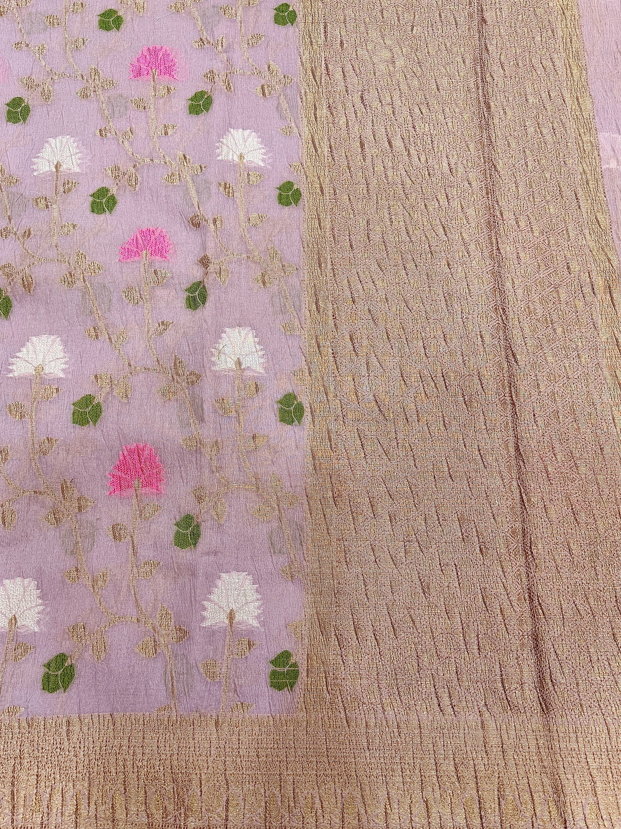 Lavender Pure Mercerised Cotton Saree with Crush Texture