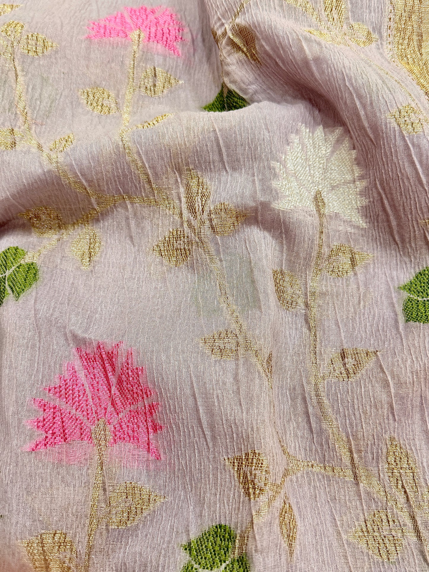 Lavender Pure Mercerised Cotton Saree with Crush Texture