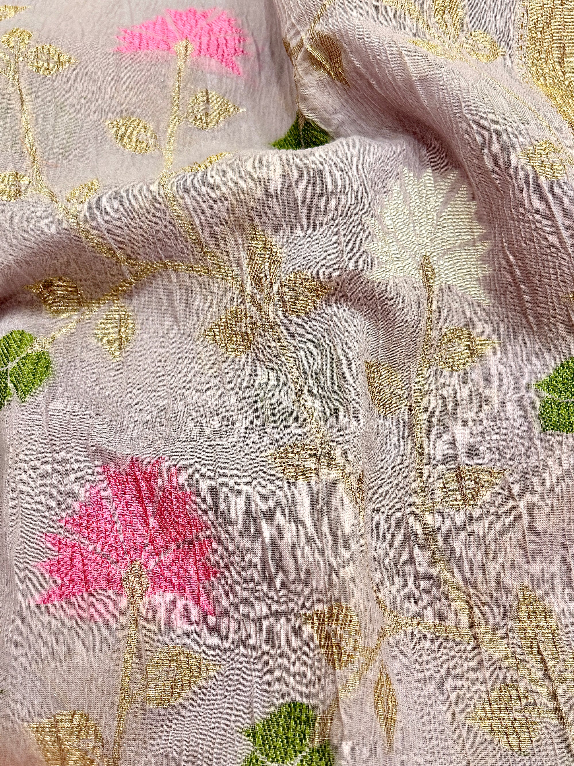 Lavender Pure Mercerised Cotton Saree with Crush Texture