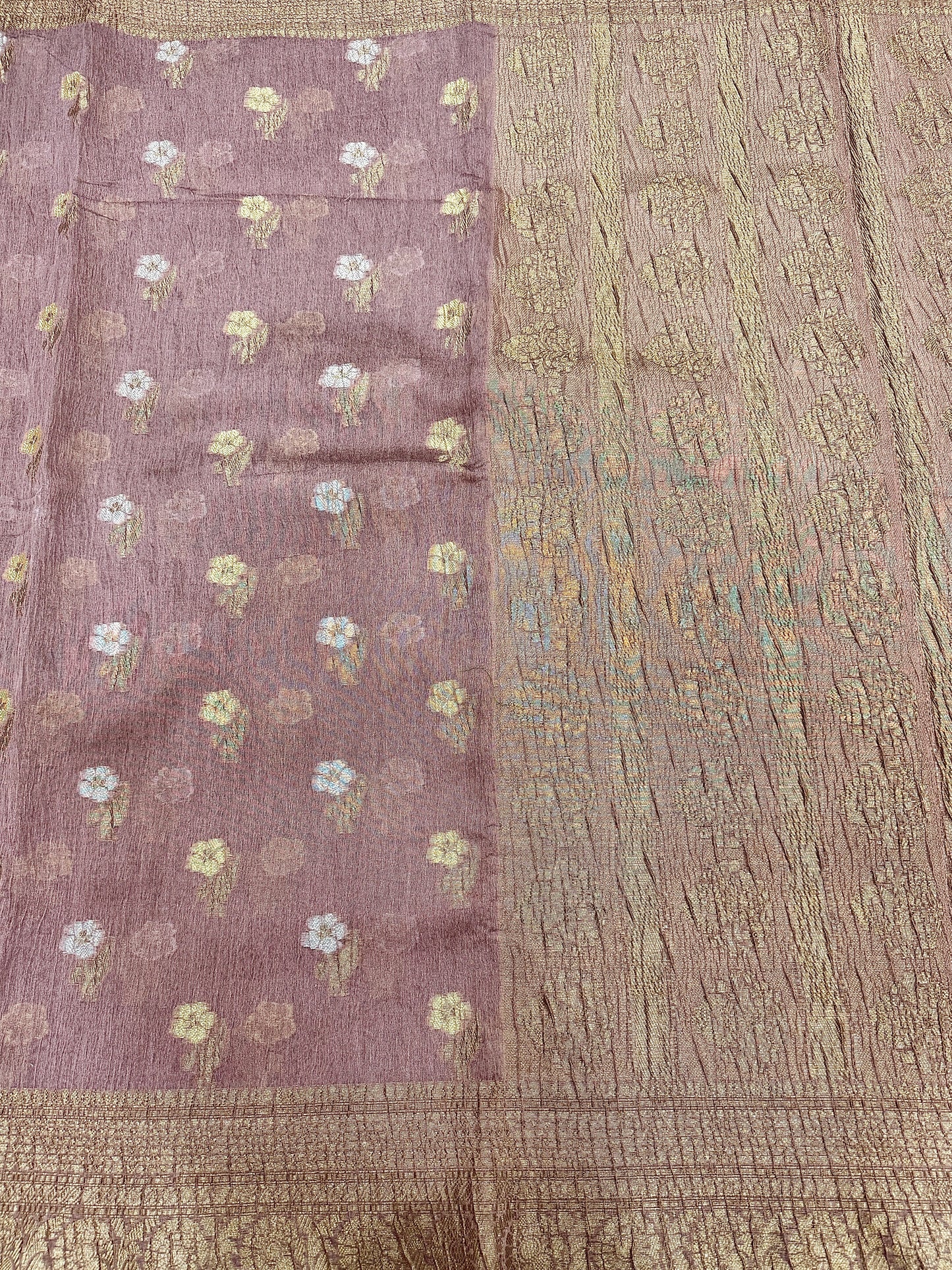 Dusty Purple Pure Mercerised Cotton Saree with Crush Texture