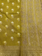 Olive Green Pure Mercerised Cotton Saree with Crush Texture