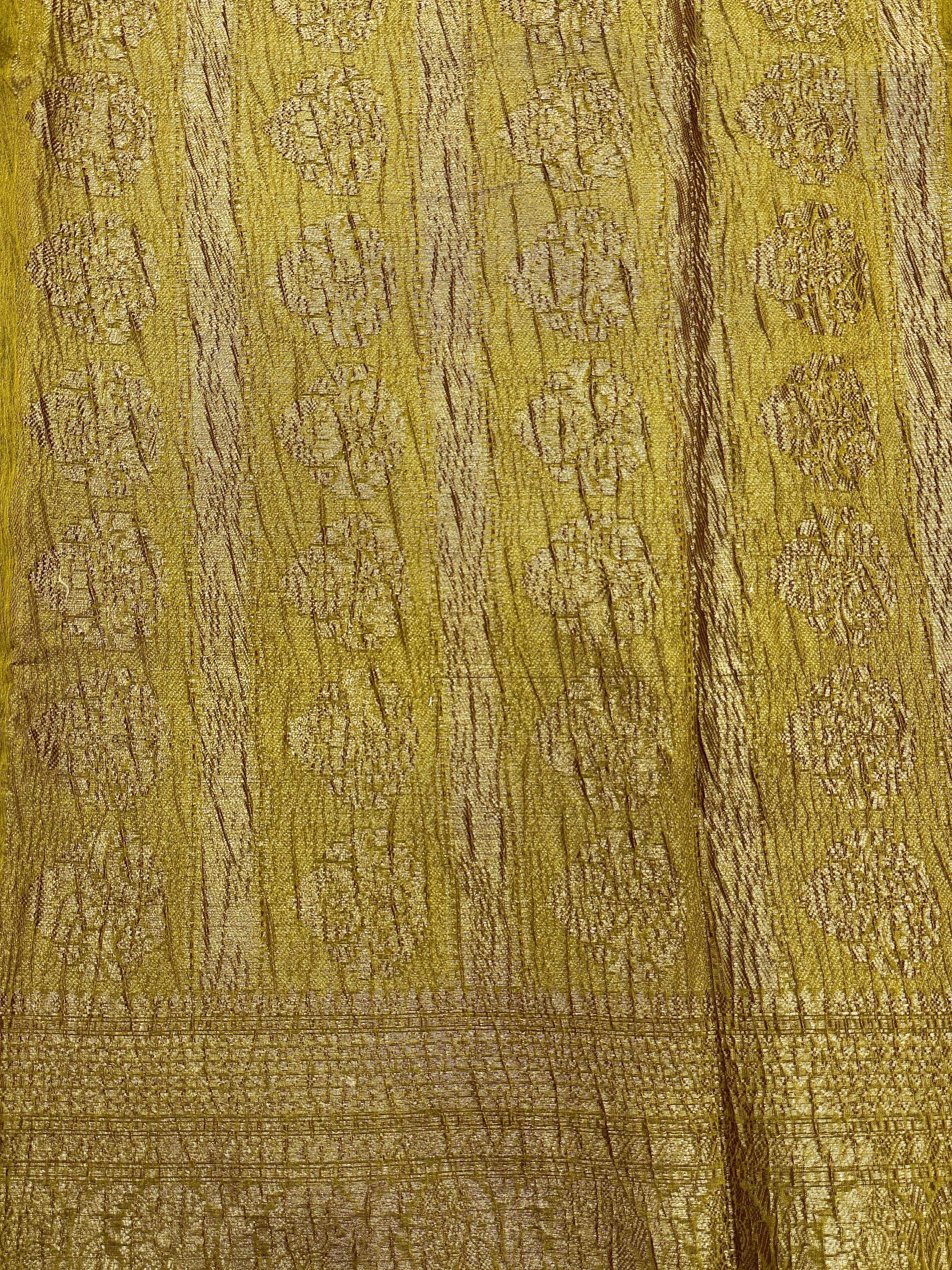 Olive Green Pure Mercerised Cotton Saree with Crush Texture