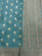Teal Blue Pure Mercerised Cotton Saree with Crush Texture