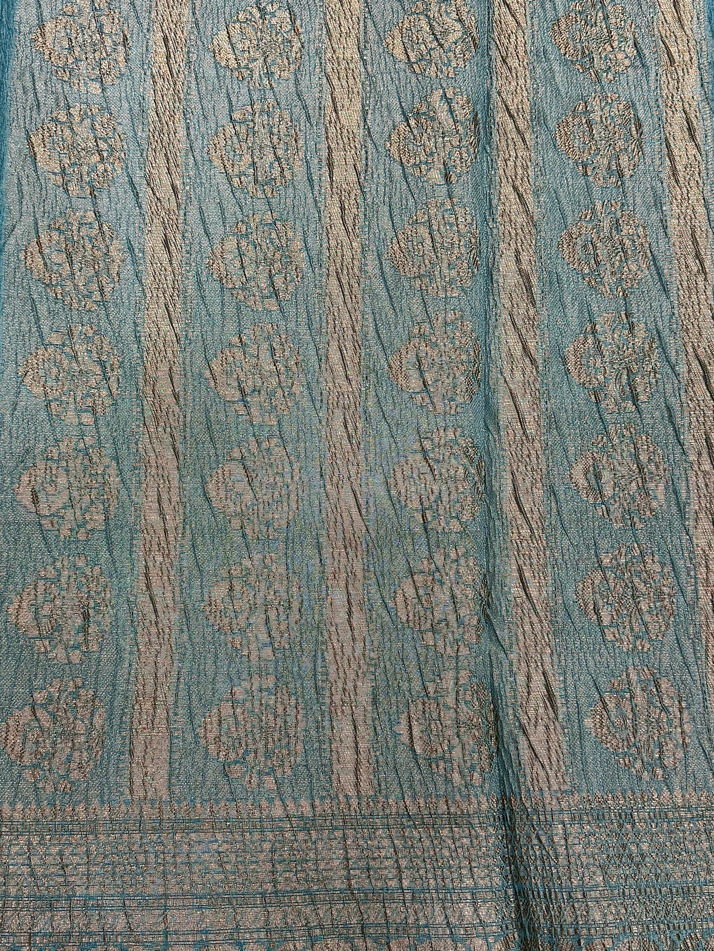 Teal Blue Pure Mercerised Cotton Saree with Crush Texture