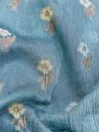 Teal Blue Pure Mercerised Cotton Saree with Crush Texture