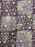 Wine Purple Kora Satin Saree with Block Print & Woven Border