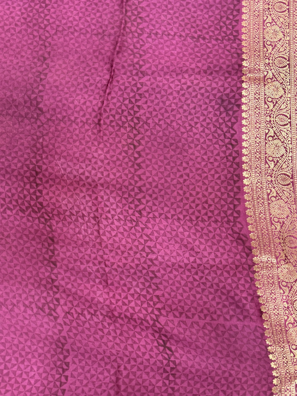 Wine Purple Kora Satin Saree with Block Print & Woven Border